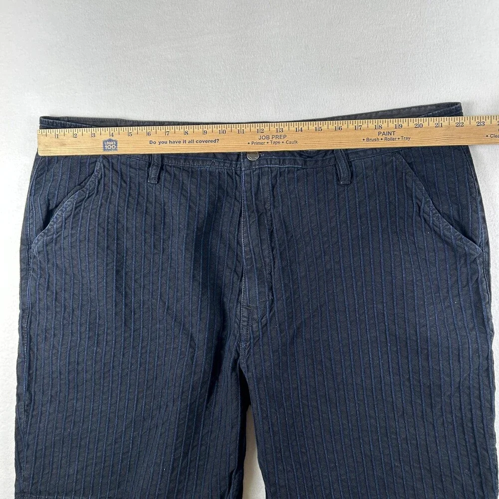 True Religion Shorts Mens 44 Blue Pinstripe Denim Chino Flat Front 8